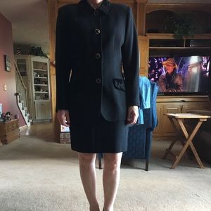 90s Black suit Wool detailed collar pockets button TAILORED